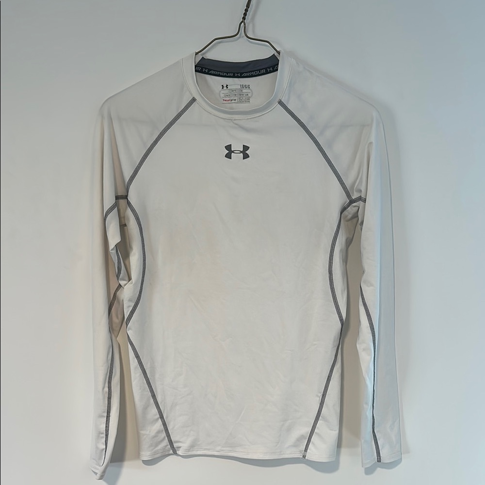 Under Armour White and Gray Long Sleeve Athletic Tee